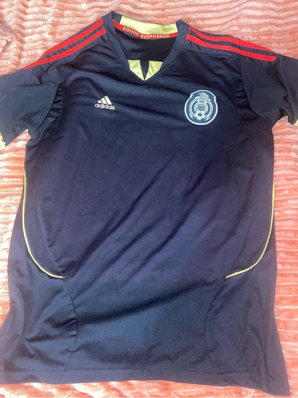 Adidas Mexico Away Navy Mexico Soccer Top with Red Stripes, One Size